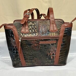 M.C. Handbag Womens Large Brown Croc Embossed Faux Leather Tote Excellent